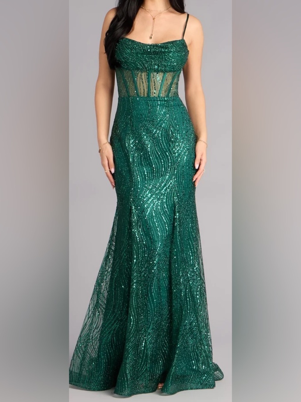 Blondie Nites Emerald Green Sequin Prom Gown